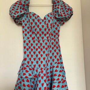 Vintage heart print ruffle dress large
